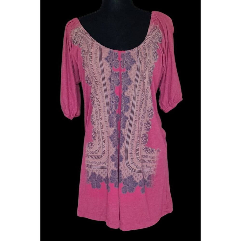 Womens Size Large Boho Hippie 60s Puff Sleeve Festival Casual Mini Dress